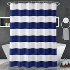 AmazerBath Navy Blue Shower Curtain Stripes, 72" W x 72" H Blue and White Shower Curtain, Fabric Shower Curtains for Bathroom with 2 Heavy Stones, Water Repellent