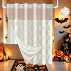 FADOTY Black No Hook Shower Curtain Set with Snap in Liner, 71'' x 74''