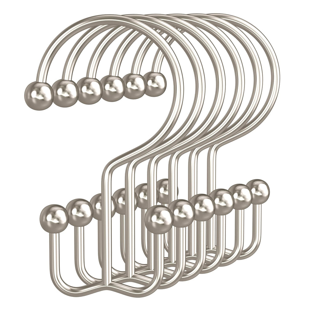 Bathway Shower Curtain Hooks Matte Black Shower Curtain Rings, 12 Pcs Double Hook Shower Curtain Hooks Rings Shower Curtain Hangers Rust Proof, Metal Shower Hooks for Bathroom Shower Curtain Rod