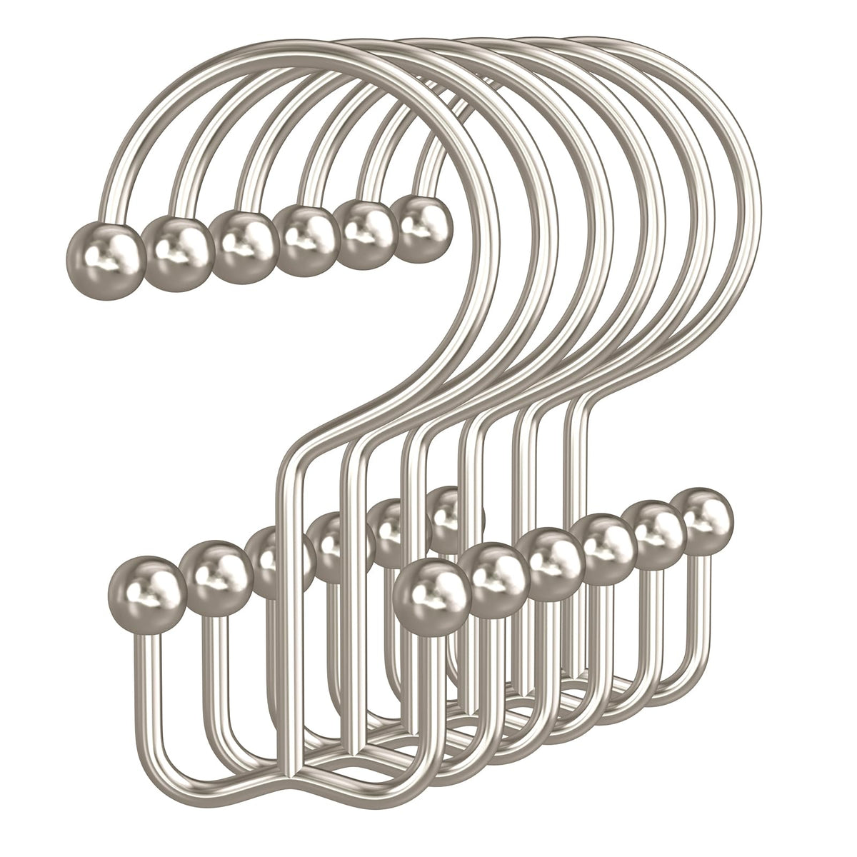 Bathway Shower Curtain Hooks Nickel Shower Curtain Rings, 12 Pcs Double Hook Shower Curtain Hooks Rings Shower Curtain Hangers Rust Proof, Metal Shower Hooks for Bathroom Shower Curtain Rod