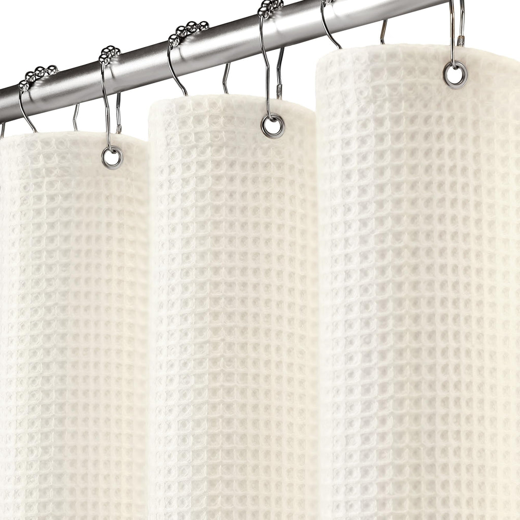 White Waffle Weave Shower Curtain 258GSM Heavyweight Cotton Fabric 72Wx72L