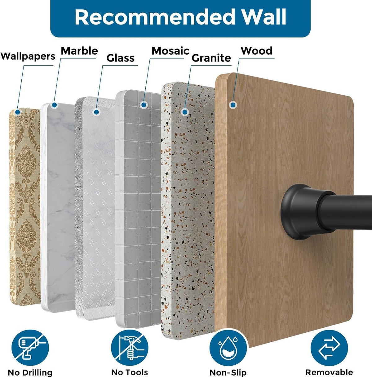 AIZESI 2 Pack Tension Curtain Rod 23-46 Inch Tension Rods No Drill, Black