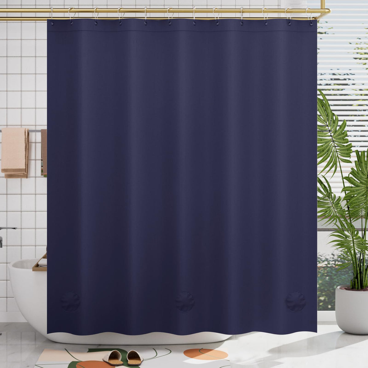 AmazerBath Black Shower Curtain Liner Plastic, Thick PEVA Shower Curtain Black, Dark Shower Liner Heavy Duty 8G, Black Bathroom Curtain Waterproof with 3 Weighted Stones and 12 Grommets, 72x72 Inches