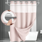 No Hook Shower Curtain with Liner Set Hotel Waffle Curtain White 72W X 75L