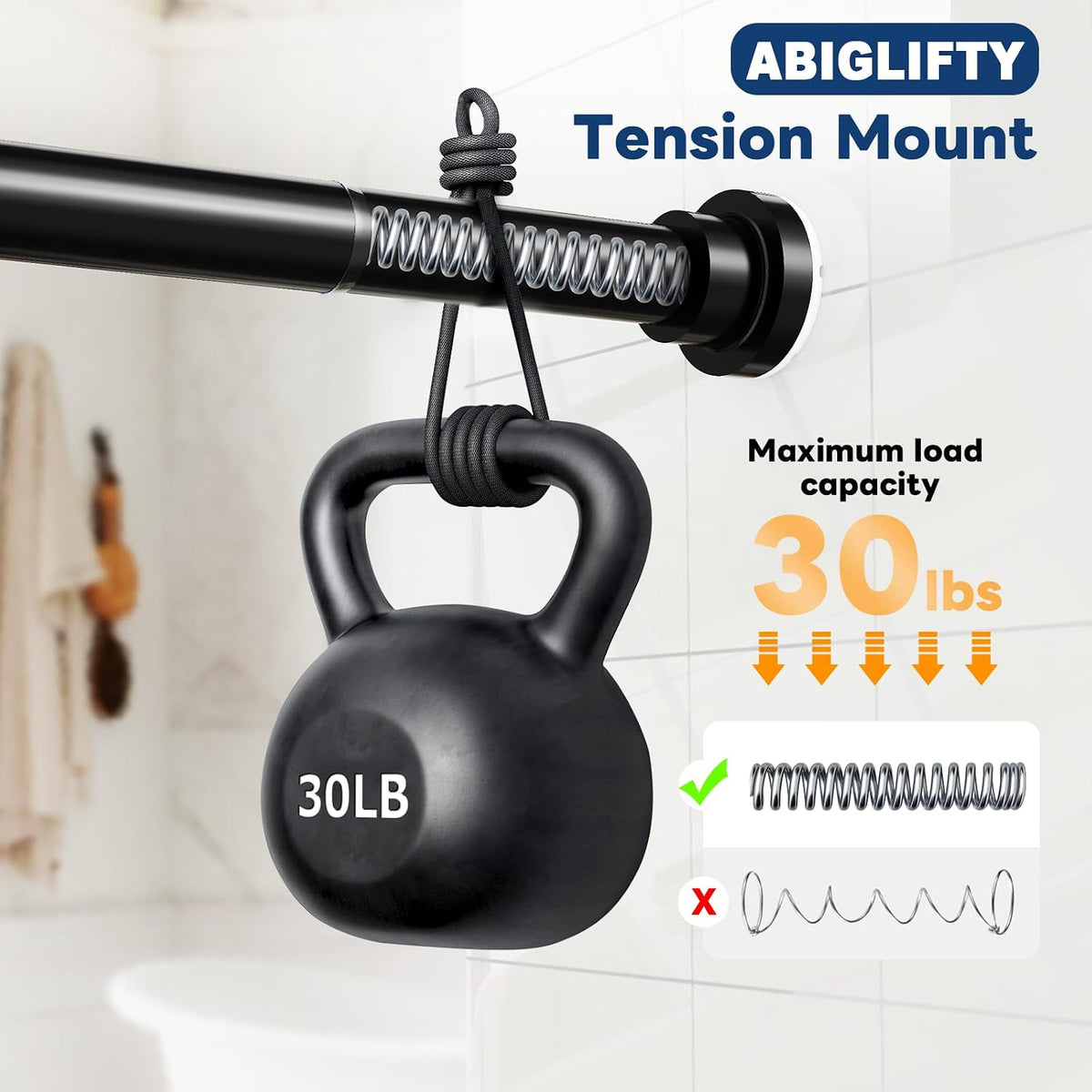 Abiglifty Black Shower Curtain Rod 33~81 Inches Adjustable
