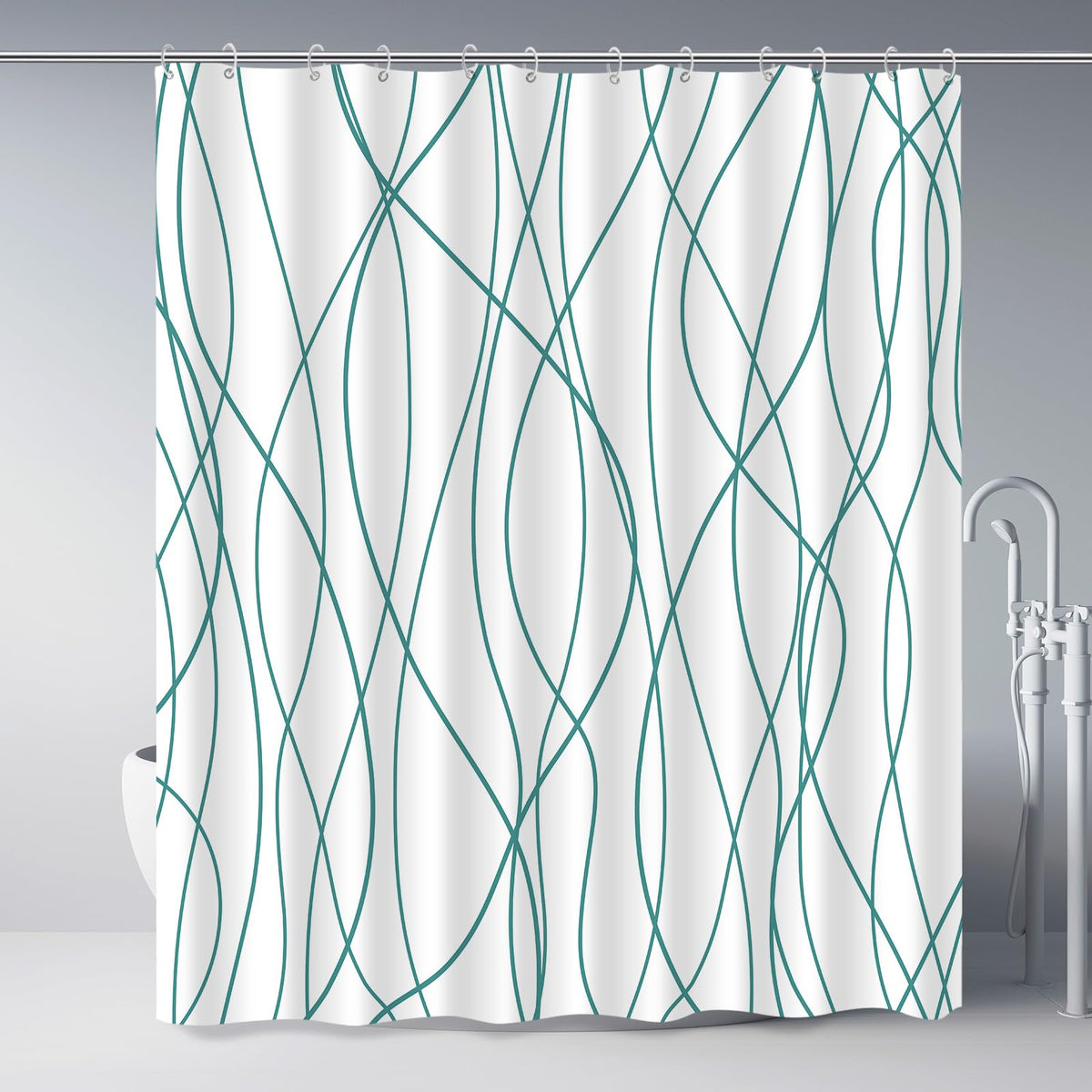 Striped Shower Curtain for Bathroom, Grey White, 72" W x 72" L