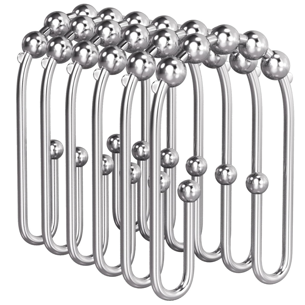 AmazerBath Shower Curtain Hooks, Gold Shower Curtain Hooks Rust Proof, Non-Slip Simple Double Hook Shower Curtain Hooks for Shower Curtain, Sturdy Shower Curtain Rings, 12Pcs