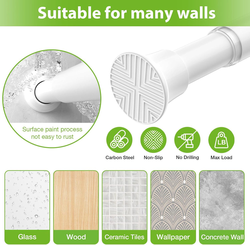 1Pcs Tension Curtain Rod 31-76 Inches,White Shower Rod for Bathroom Window