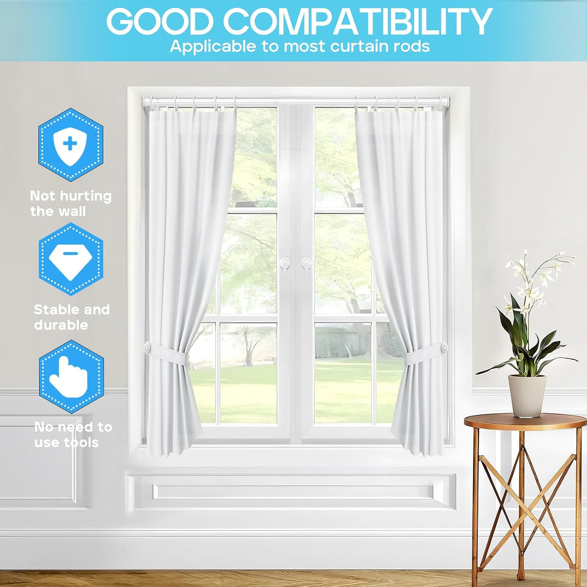 Spring Tension Curtain Rod 32-76 inch, White