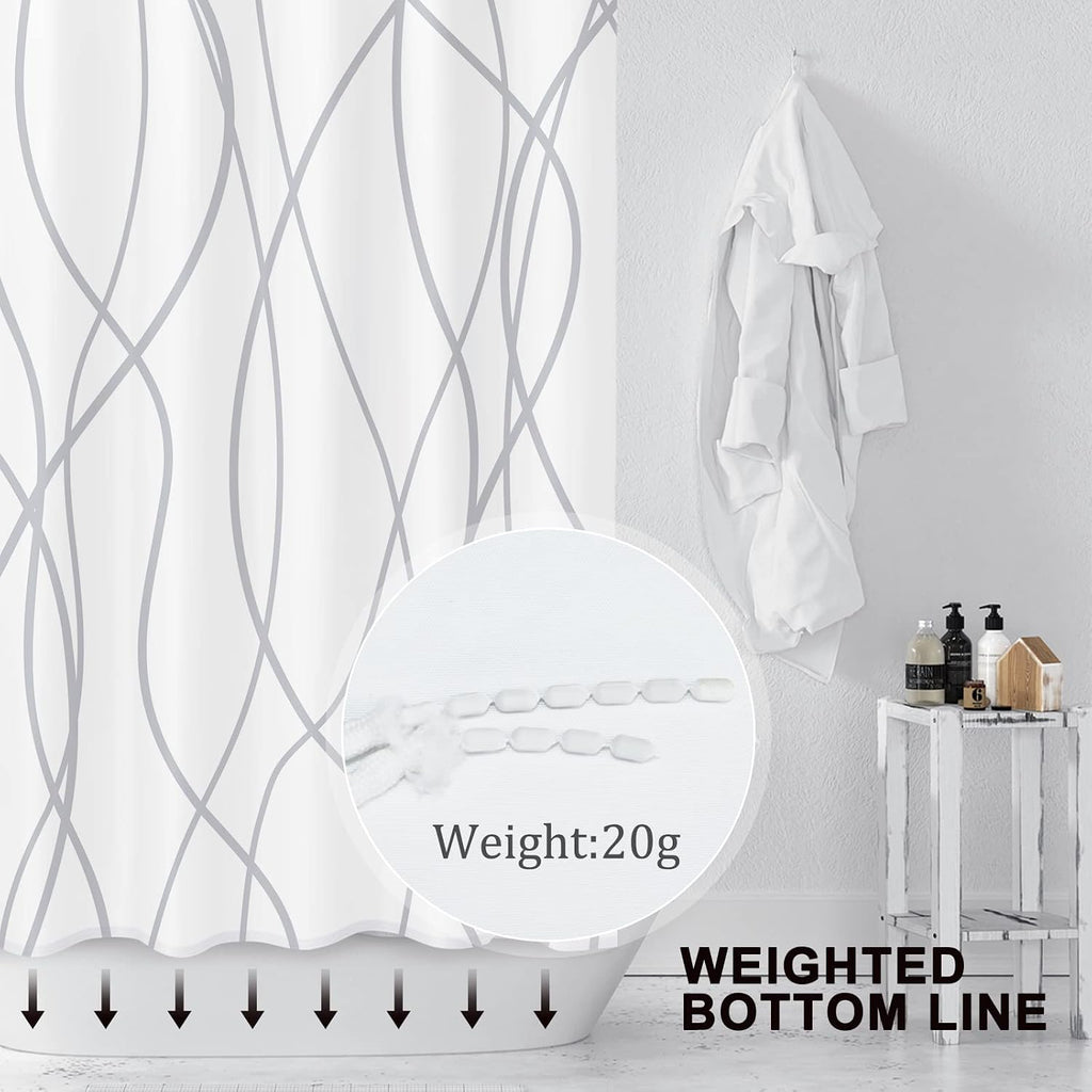 Striped Shower Curtain for Bathroom, Grey White, 72" W x 72" L