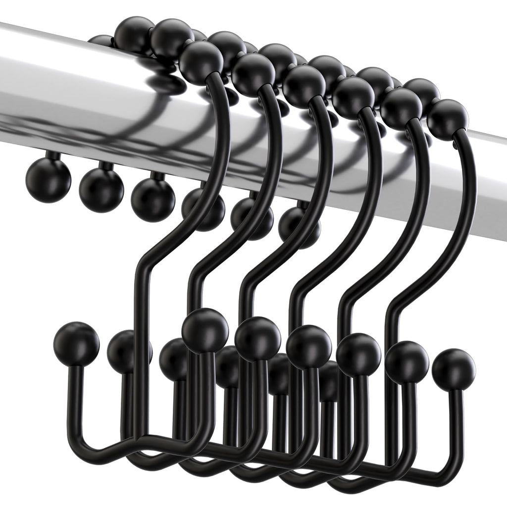 Titanker Shower Curtain Hooks Rings, Rust Resistant Metal Double Glide Shower Hooks for Bathroom Shower Rods Curtains, Set of 12 Hooks - White