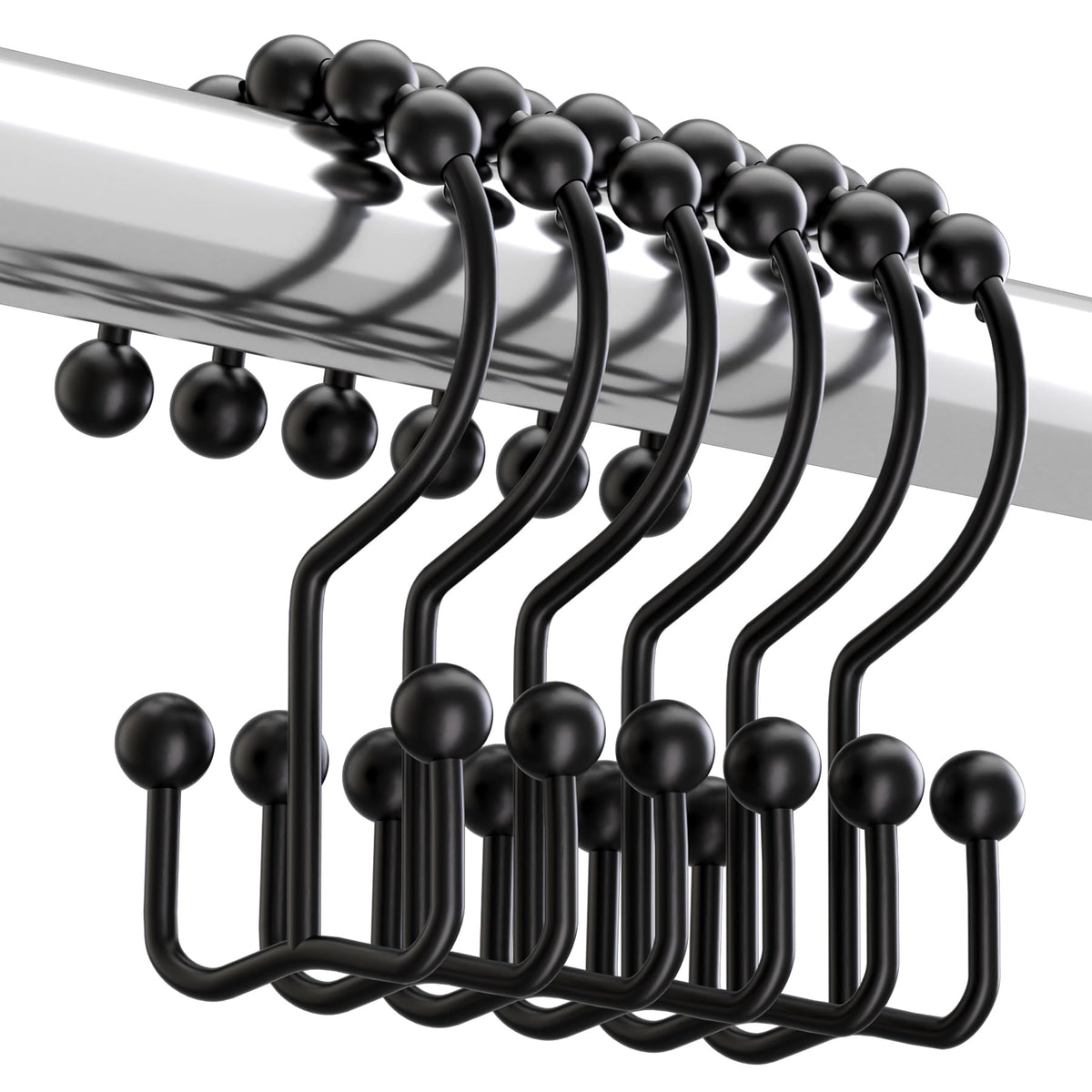 Titanker Shower Curtain Hooks Rings, Rust-Resistant Metal Double Glide Shower Hooks for Bathroom Shower Rods Curtains, Set of 12 Hooks - Bronze