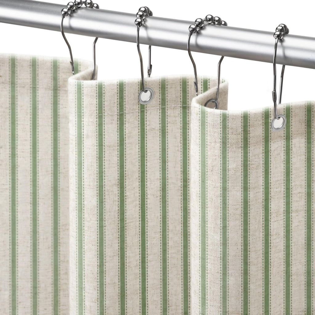 Farmhouse Striped Shower Curtain Taupe Vintage Linen Curtain 72"W X 72"L