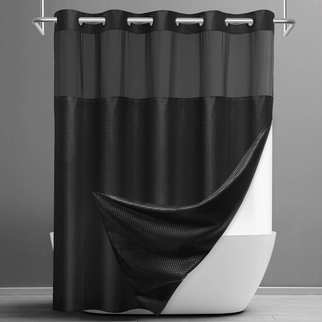 SORTTO Ringless Waffle Shower Curtain with Snap in Liner Set, 71x74, White
