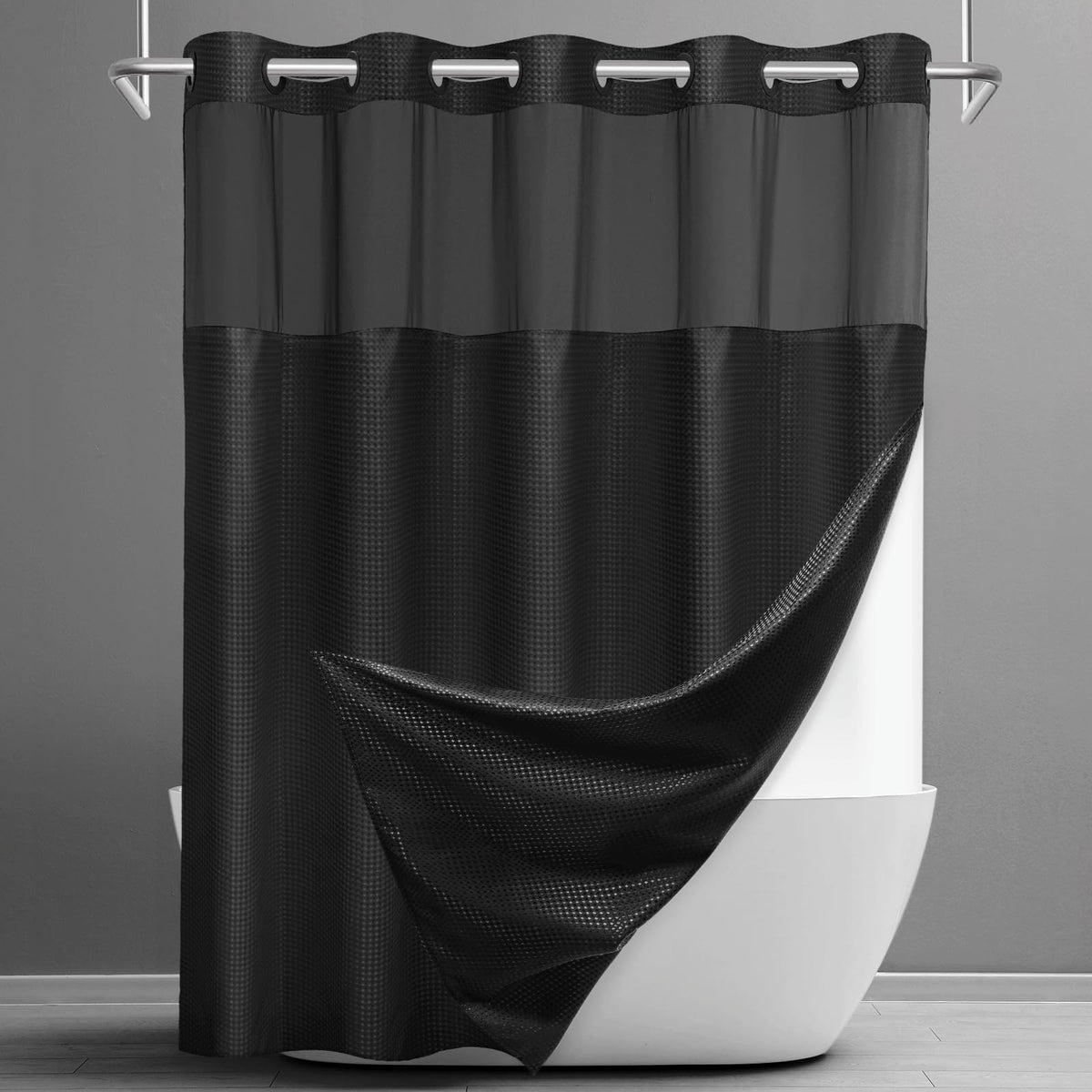 SORTTO Ringless Waffle Shower Curtain with Snap in Liner Set, 71x74, White
