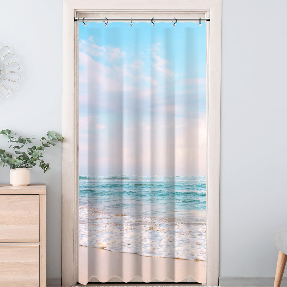 Ocean Beach Coastal Nautical Summer Sunset Shower Curtain for Bathroom 72W*72H Inch Seaside Seacoast Beachy Waves Bathtub Decor Seascape Neutral Cool Waterproof Polyester Fabric Set with 12 Hooks