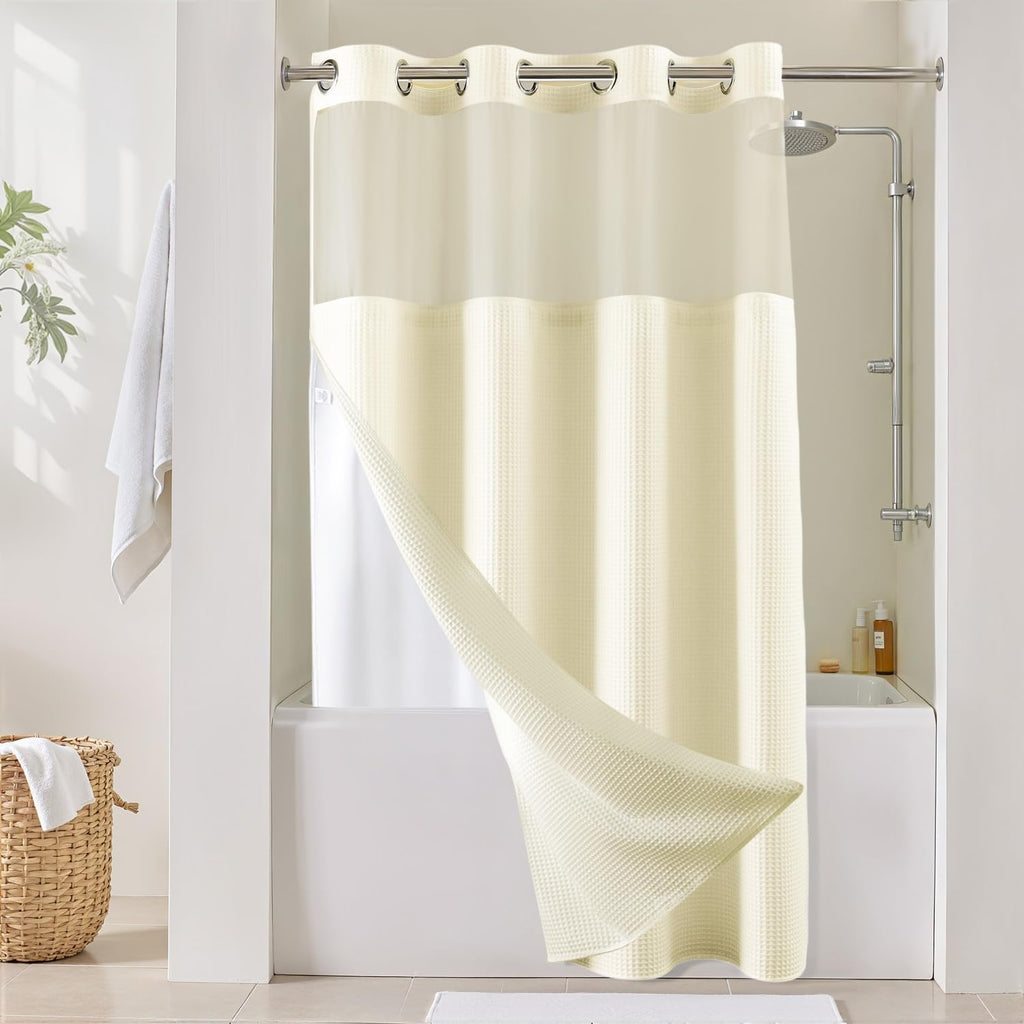 River Dream Cotton Blend Fabric Shower Curtain Set with Liner, White, 54x80