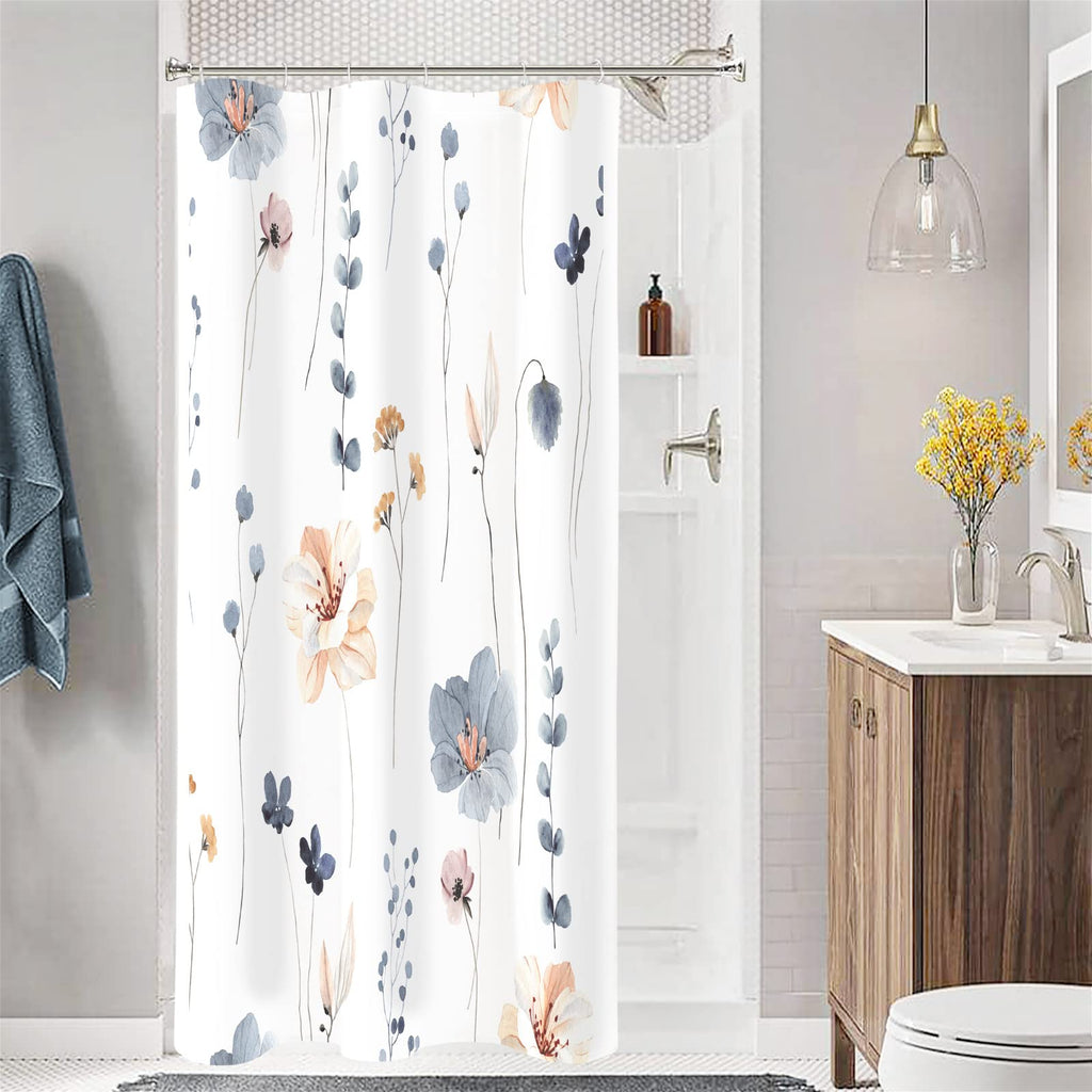 Gibelle Blue Yellow Watercolor Floral Fabric Shower Curtain, 72x72