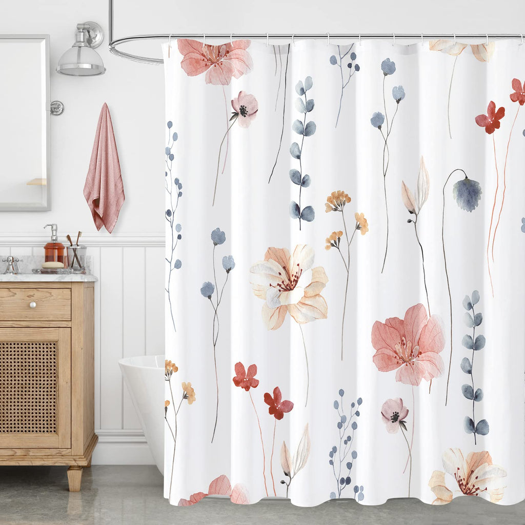 Gibelle Blue Yellow Watercolor Floral Fabric Shower Curtain, 72x72