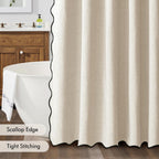 MIULEE Beige Scalloped Shower Curtain Linen Textured with 12 Metal Hooks Cute Heavy Duty Washable Waterproof Neutral Thick Cloth Shower Curtains with Black Border for Bathroom Bathtub,W72*L72 Cream