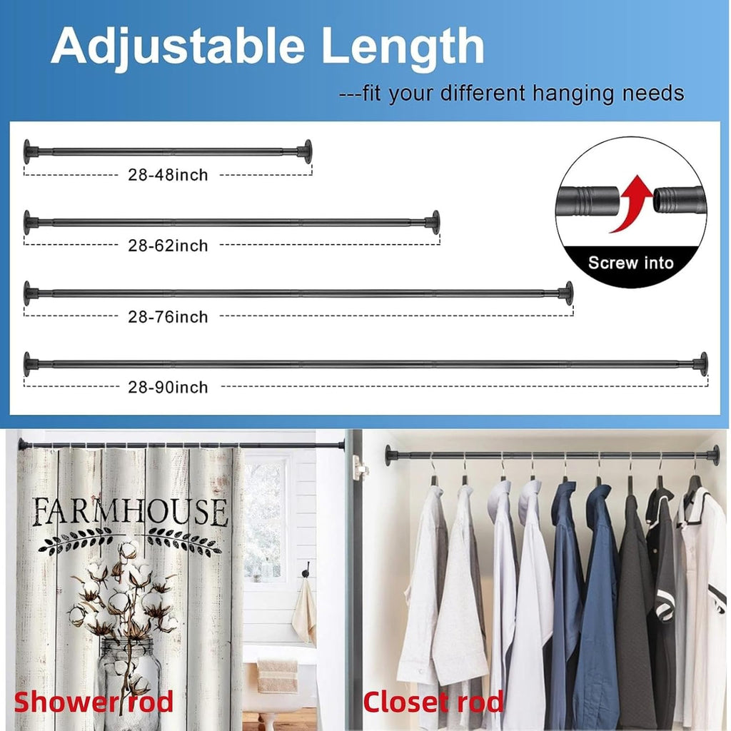Heavy Duty Shower Rod - Industrial Shower Curtain Rod Wall Mounted for Bathroom,Closet,Room Divider,Outdoor Patio - 28 to 76"Adjustable Shower Pole - Matte Black