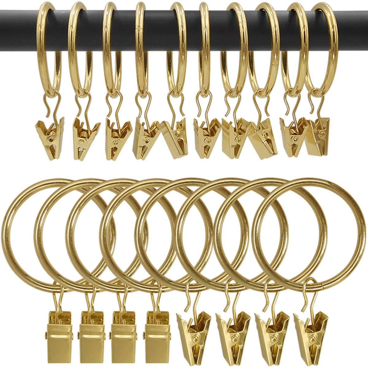 40 Pack Curtain Rings with Clips, Drapery Clips with Rings, Drapes Rings 1.26 in Interior Diameter, Fits up to 1 in Curtain Rod, Black