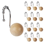Sunlit Boho Wood Beads Decorative Shower Curtain Hooks, Shower Curtain Rings with Roller Balls, Farmhouse Bathroom Decoration Curtain Hangers Accessories, Set of 12, Natural