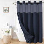 Eachope No Hooks Polyester Textured Shower Curtain with Snap-in Fabric Liner Set, Hotel Luxury Decor Shower Curtains for Bathroom with See Through Top Window, Waterproof & Washable, 71Wx74H, Cream
