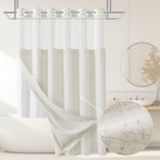 Jowels No Hooks Natural Linen Fabric Shower Curtains for Bathroom 72 Inches