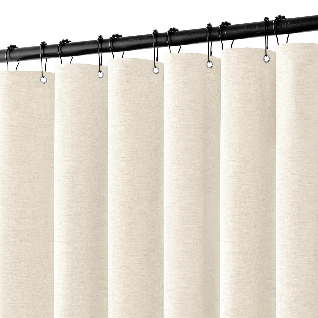 MIULEE 72 x 90 Extra Long Linen Shower Curtain Cream Beige 12 Metal Hooks