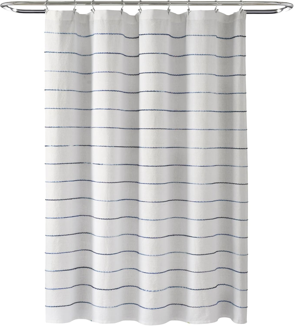 Lush Decor Ombre Stripe Yarn Dyed Cotton Shower Curtain, 72" W x 72" L, Navy & Multi - Fabric Shower Curtains - Striped Bathroom Curtain - Farmhouse & Coastal Decor