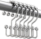 Titanker Double Shower Curtain Hooks, Rust Proof Shower Curtain Rings, Metal Shower Hooks for Bathroom Shower Rods Curtains, Set of 12 Hooks - Chrome