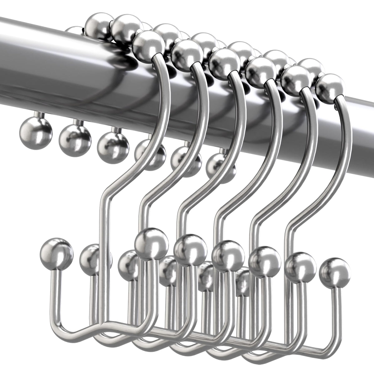 Titanker Shower Curtain Hooks Rings, Rust Resistant Metal Double Glide Shower Hooks for Bathroom Shower Rods Curtains, Set of 12 Hooks - White