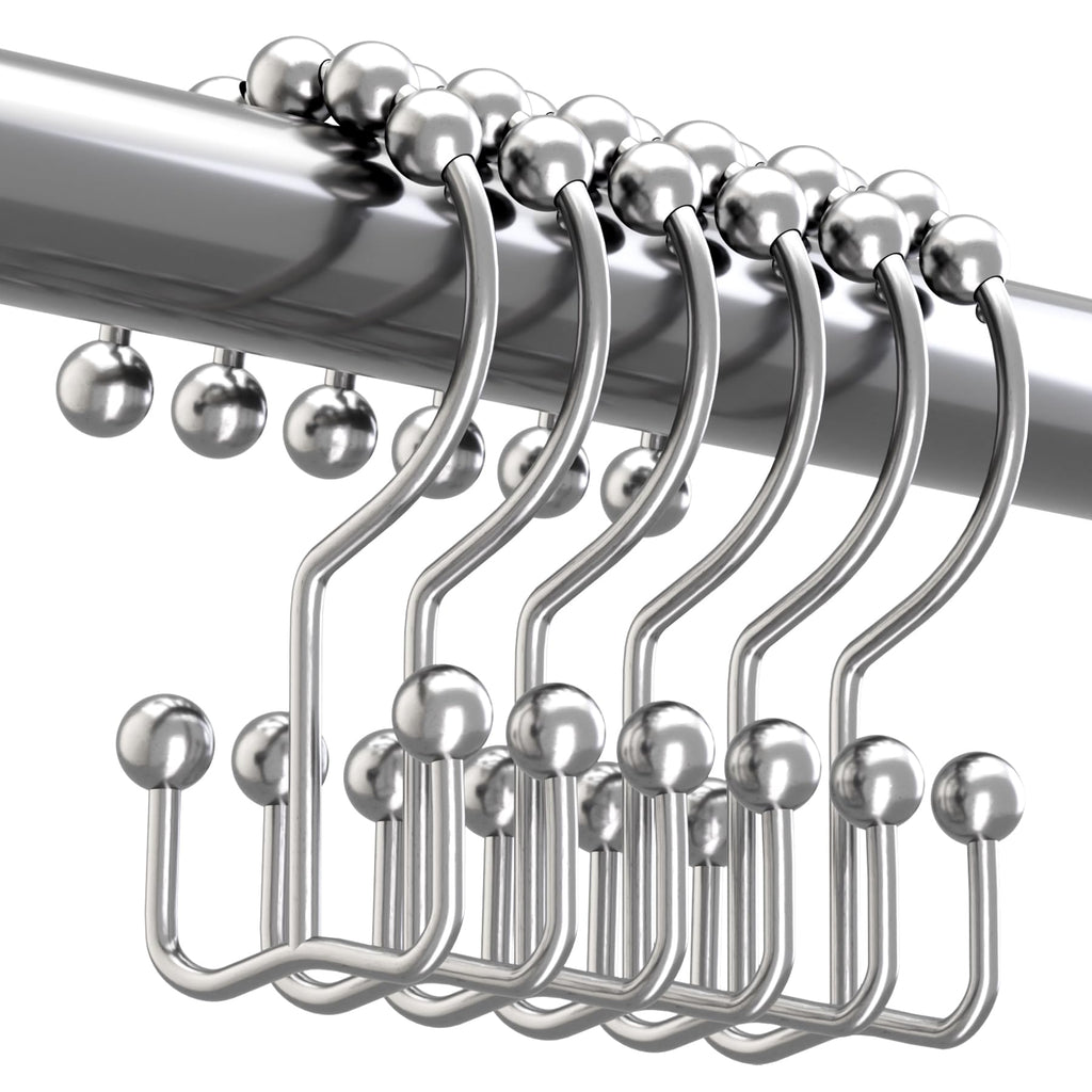 Titanker Shower Curtain Hooks Rings, Rust-Resistant Metal Double Glide Shower Hooks for Bathroom Shower Rods Curtains, Set of 12 Hooks - Bronze