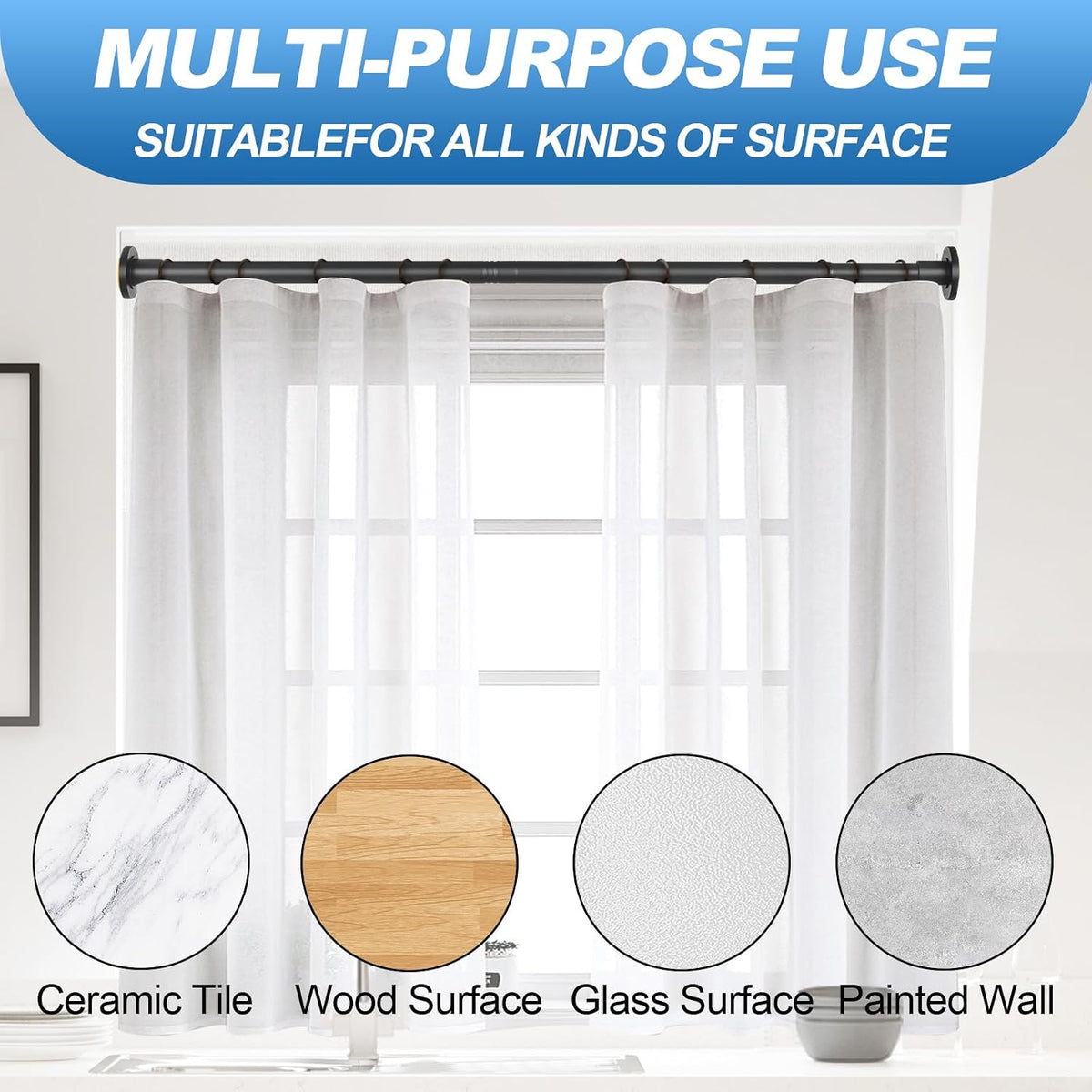 CorkLatta 1" Heavy Duty Black Shower Curtain Rod 31 to 80 Inch,Adjustable