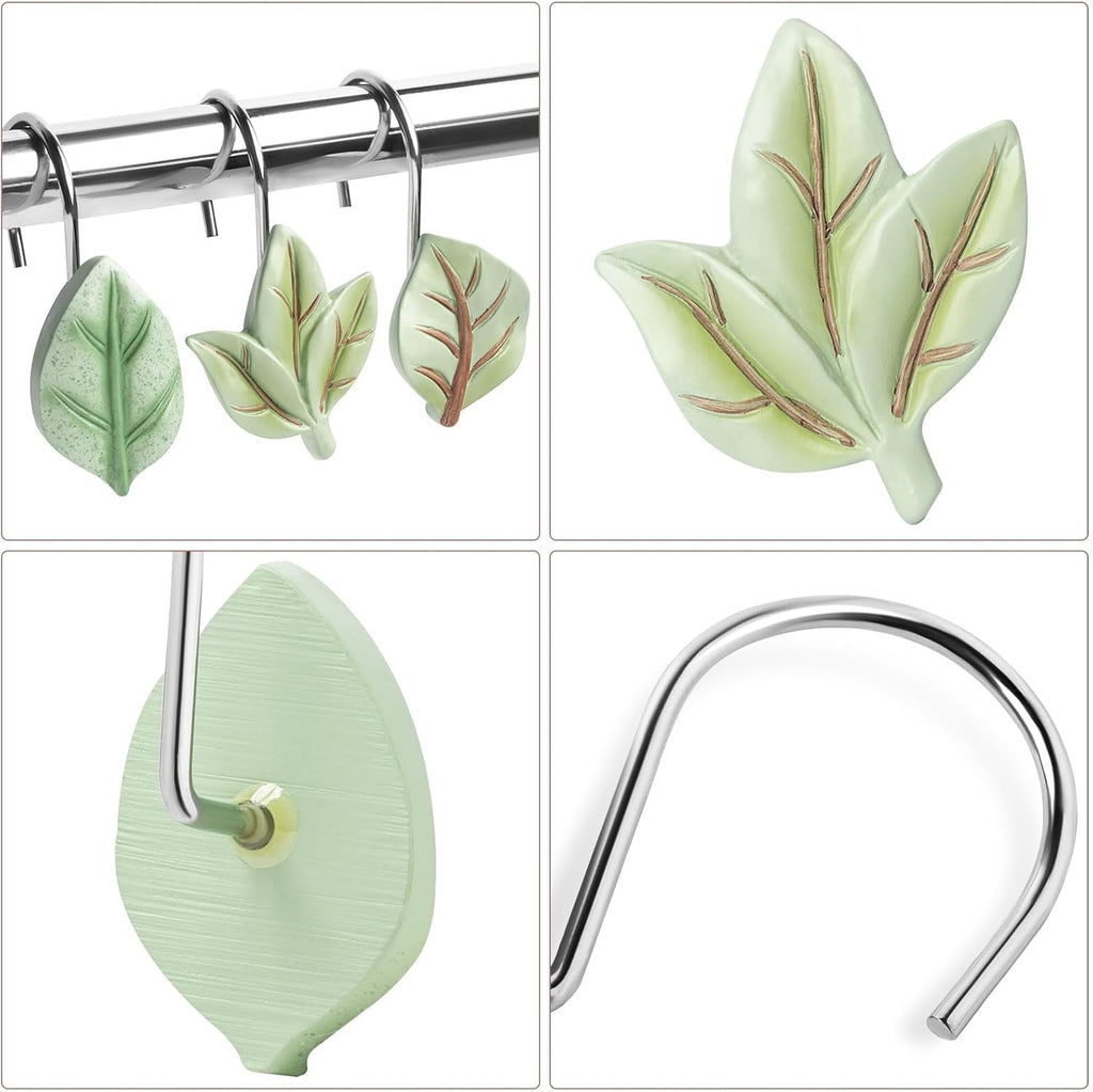 SageGreen Plant Leaf Shower Curtain Hooks,Eucalyptus Bathroom Decor,12PCS