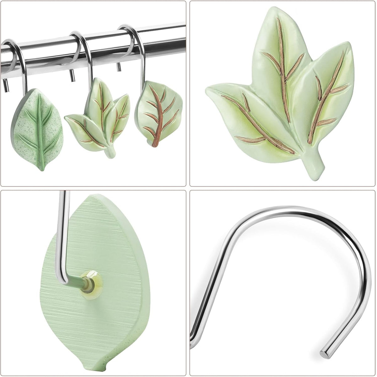 SageGreen Plant Leaf Shower Curtain Hooks,Eucalyptus Bathroom Decor,12PCS