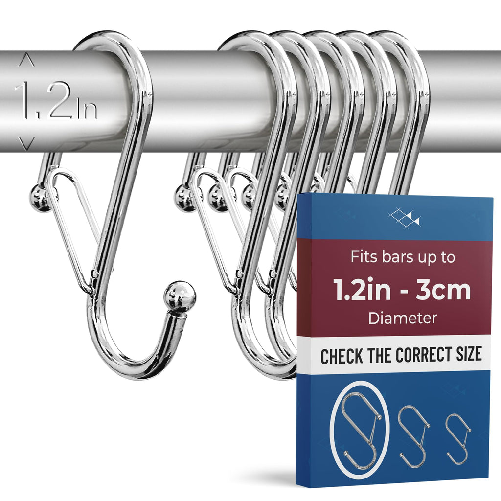 12 Metal Shower Curtain Hooks, Rust-Proof Decorative C-Shaped Curtain Hooks for Bathroom, Chrome Shower Curtain Rings, Fits Rods Up to 1 Inch (C, Silver)