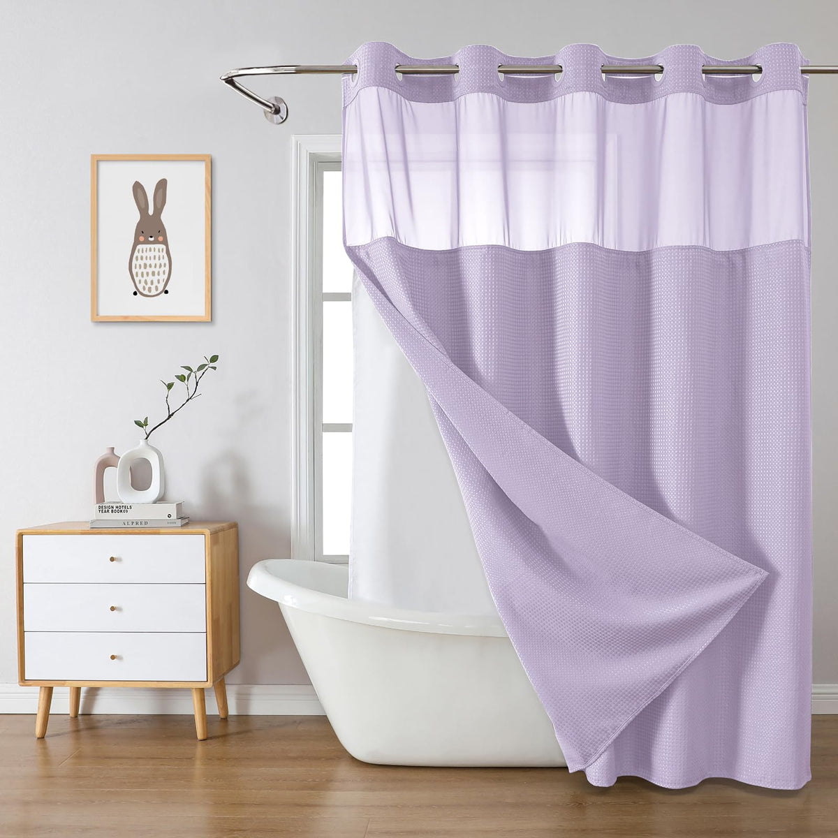 eachope No Hook Waffle Shower Curtain with Snap-in Liner, 71x74 Inch, White