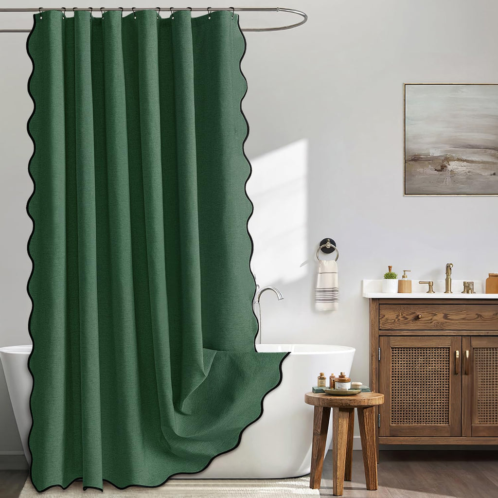 MIULEE 72"x84" Extra Long Scalloped Linen Shower Curtain Cream Beige