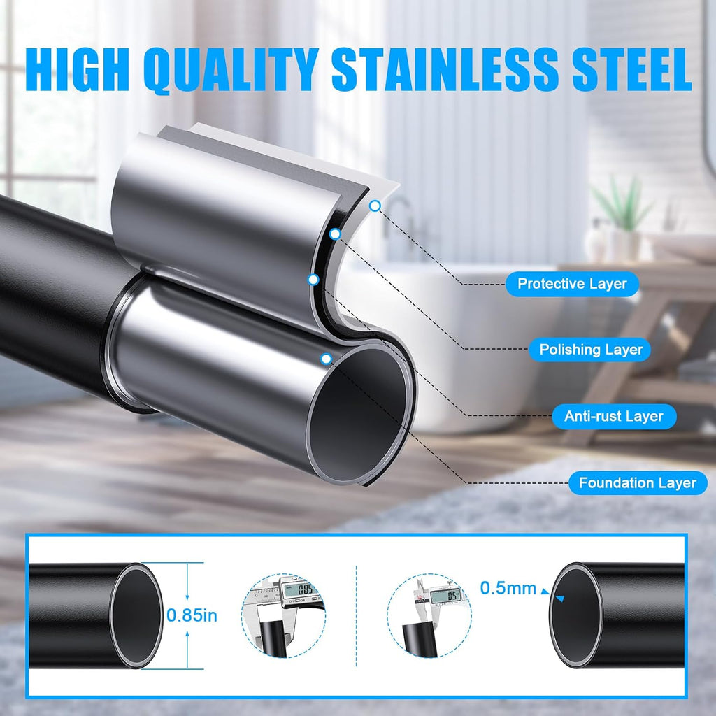 TEECK Shower Curtain Rod, 32-80 inch Adjustable Spring Tension Curtain Rod, Never Rust Anti-Slip Shower Curtain Rod for Bathroom, No Drilling, Never Collapse, Easy to Use, Black