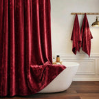 TAMGHO Crushed Velvet Shower Curtain, Dark Green Luxury Shower Curtain with Gold Decro Metal Hooks, Machine Washable Thick Fabric Bathroom Curtain, 72x72
