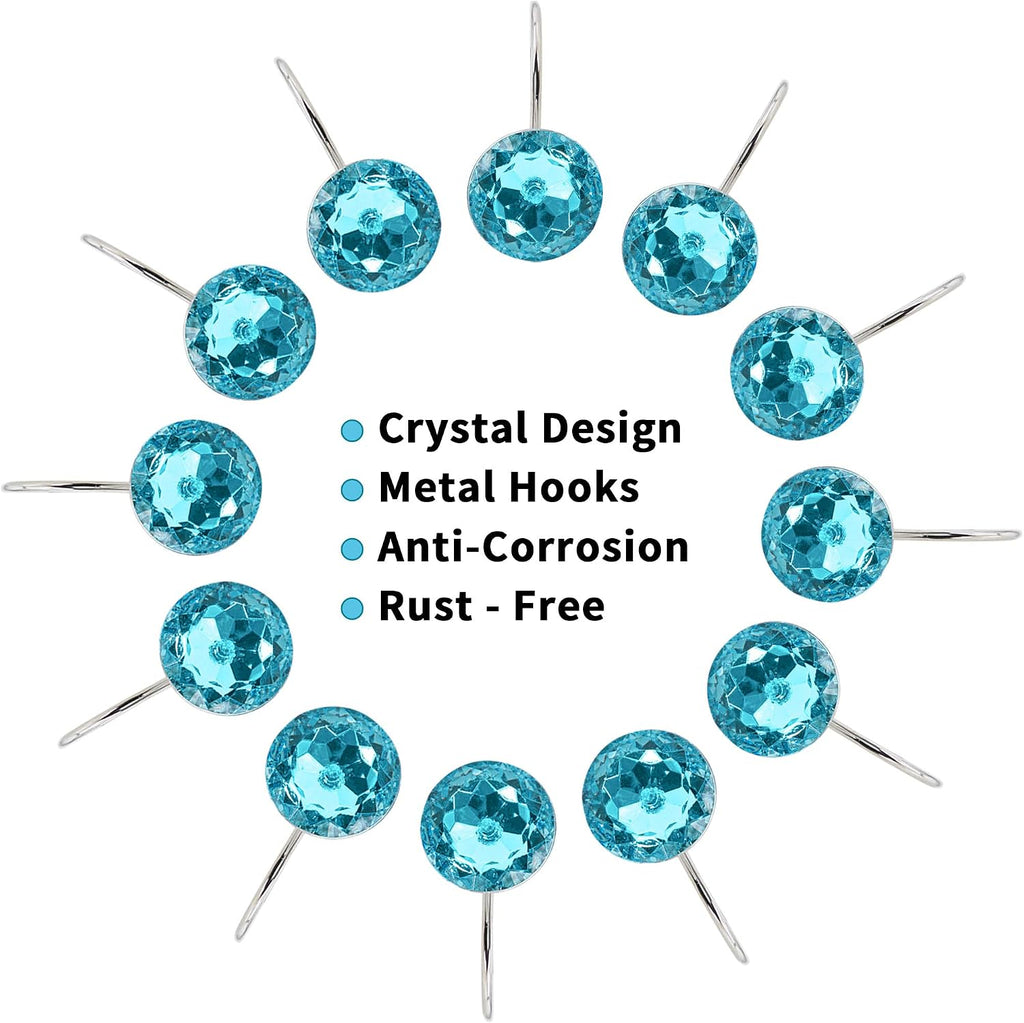 Aqua Diamond Crystal Bling Shower Curtain Hooks Rings for Bathroom,12PCS