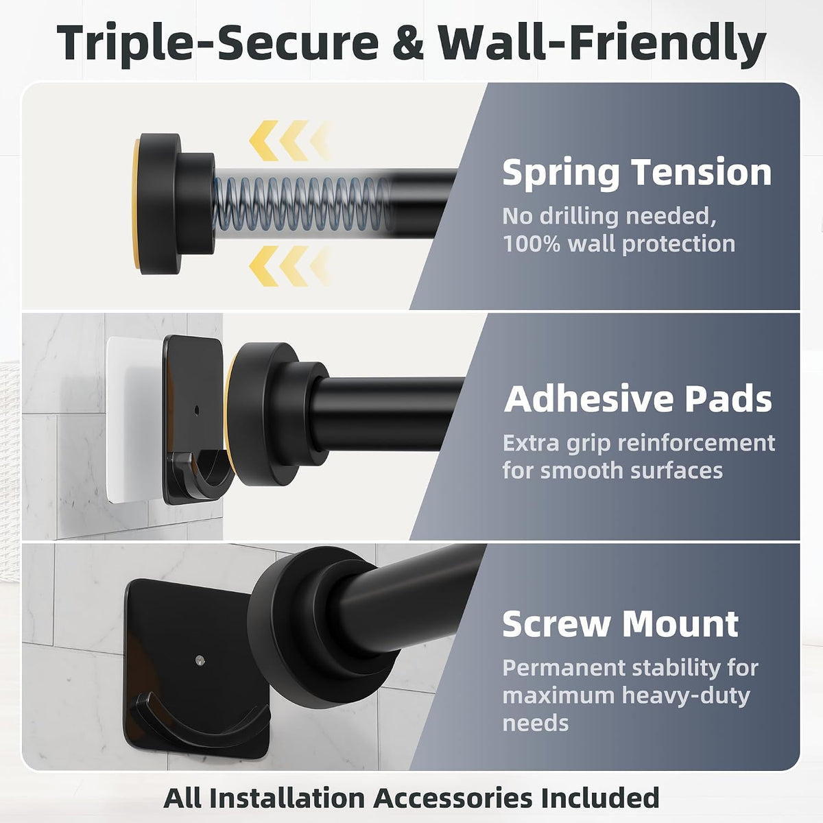STARLATTA Shower Tension Curtain Rod 31-120", 1.1" Heavy Duty, Matte Black