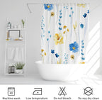 Gibelle Blue Yellow Watercolor Floral Fabric Shower Curtain, 72x72