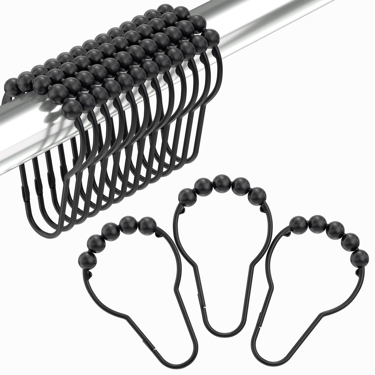Amazer Shower Curtain Hooks, Decorative Shower Curtain Hooks Rust Proof Stainless Steel Shower Curtain Hooks, Shower Hooks for Shower Curtain Bathroom 12PCS, Polished Chrome
