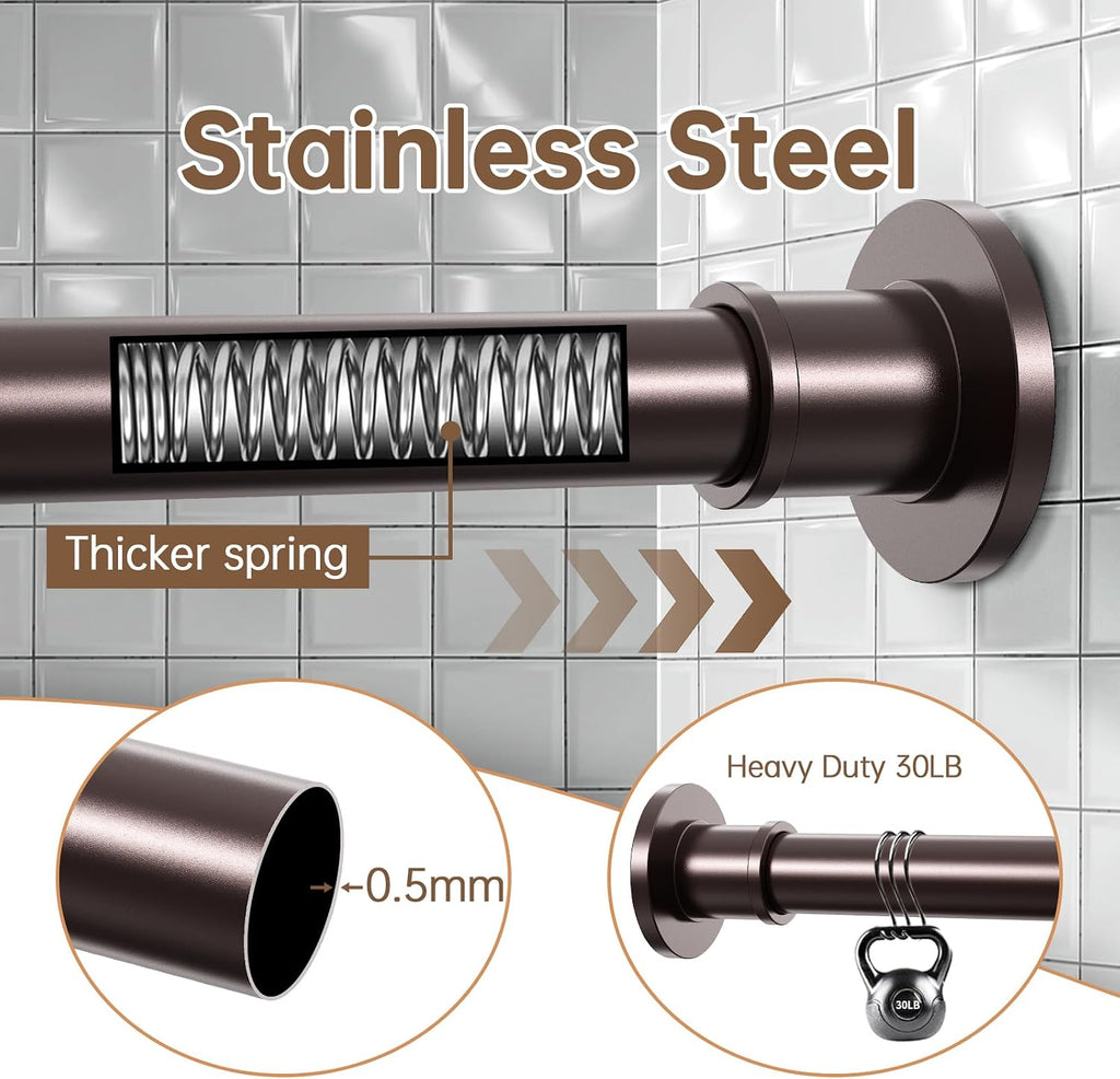 BRIOFOX Shower Curtain Rod Adjustable 18-78 Inch, No Drilling Non Slip Stainless Steel Spring Tension Curtain Rod for Window or Bathroom, Bronze