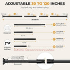 Black Long Curtain Rod Tension Shower Curtain Rods 30 to 120 inch
