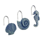 Sunlit Seashells Decorative Shower Curtain Hooks, Aqua Blue Ocean Creatures Coastal Shower Curtain Rings, Resin, Nautical Bathroom Decoration Beach Hooks-12 Pack