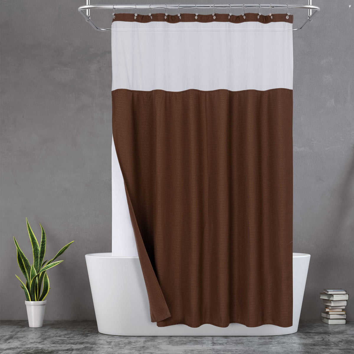 N&Y HOME Stall Waffle Weave Shower Curtain with Snap-in Liner White 36x72